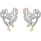 Alphm Chicken Earrings for Women 925 Sterling Silver Silkie Chicken/Rooster Stud Earrings Cute Farm Jewelry Chicken Lovers Gift for Mom Daughter Girlfriend