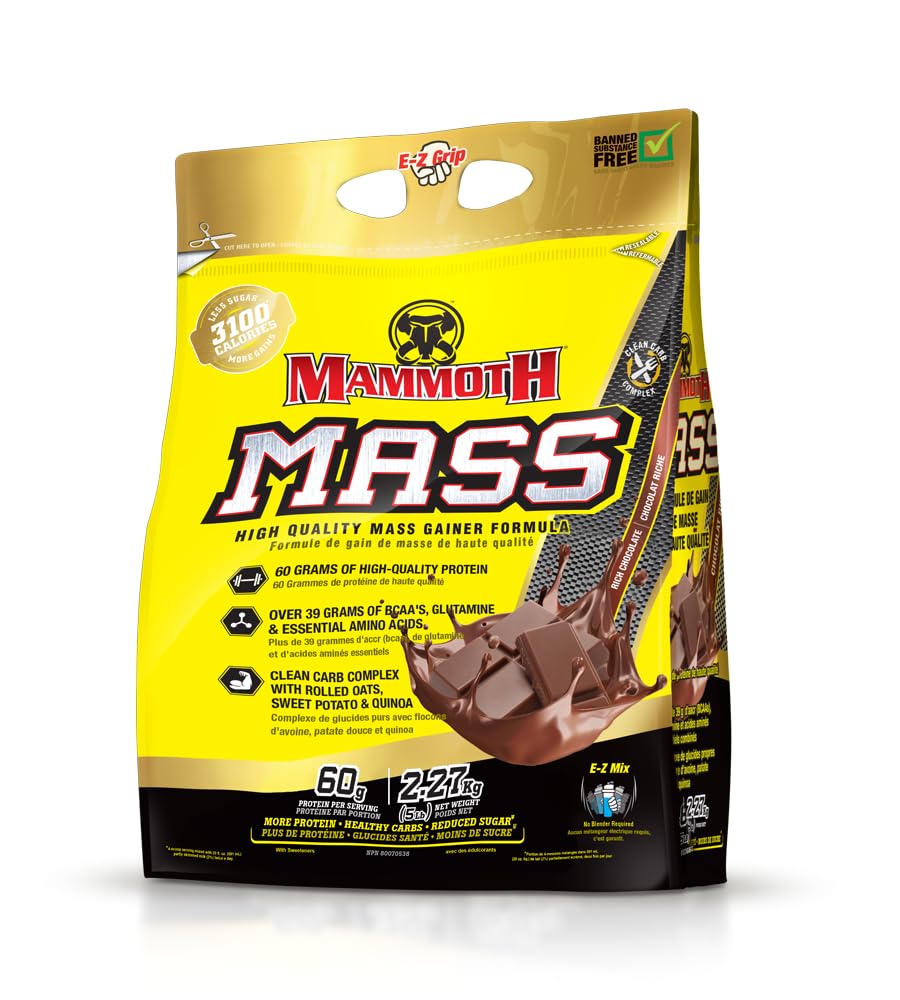 Mammoth Mass: Weight Gainer, High Calorie Protein Powder Workout Smoothie Shake, Low Sugar, Whey Isolate Concentrate, Casein Protein Blend, Weight Training, High Protein (Chocolate, 5lb)