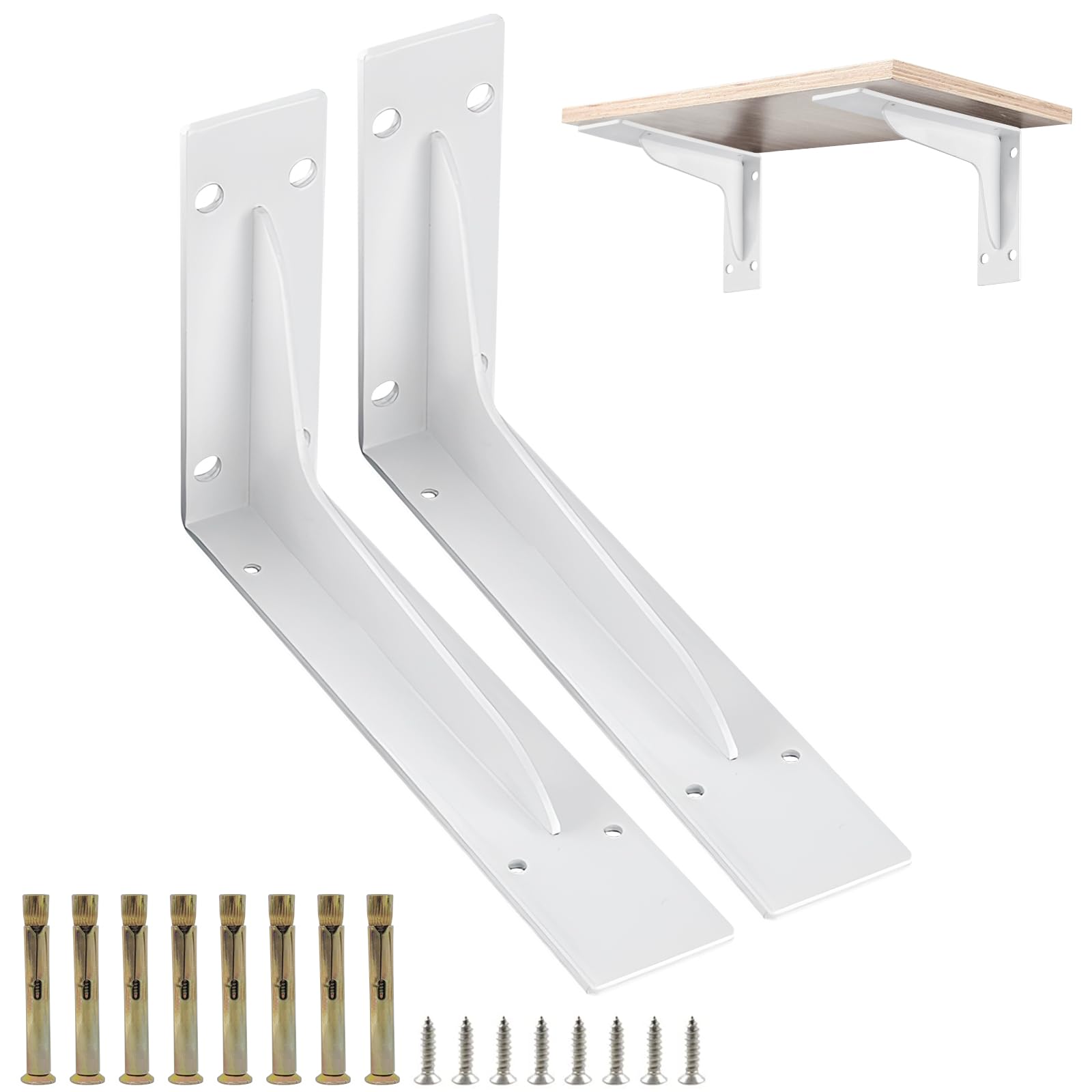 Shelf Brackets 2Pcs,300mm Heavy Duty Wall Brackets Industrial Floating Shelf Bracket Max Load 105kg, L Bracket Wall Mounted Shelf Support, Matte White Finished for Wall Mounting (White)