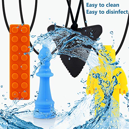 tuxepoc Autism chew Necklace,(4 Pack) Chewy for Kids Sensory chew Necklace for Boys and Girls,Silicone Chewy Sticks for ADHD,Autism,Biting Needs