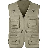 AOTORR Men's Utility Fishing Vest Lightweight Outdoor Work Safari Travel Multi Pockets Waistcoat Jacket