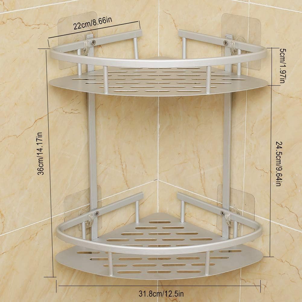 Hawsam No Drilling Bathroom Corner Shelves, Aluminum 2 Tier Shower Shelf Caddy Adhesive Storage Basket for Shampoo (Corner): Kitchen & Dining