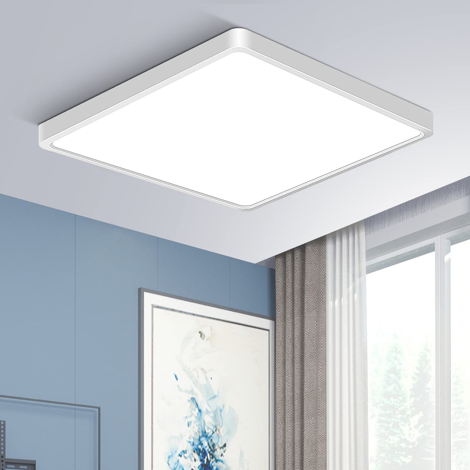 Photo 1 of inShareplus LED Flush Mount Ceiling Light Fixture, 9 Inch 18W 5000K Daylight White, 1800LM Square Super Bright Ceiling Lamp Lighting, IP 40 Flat Modern Lights for Bedroom, Kitchen, Closet, Office