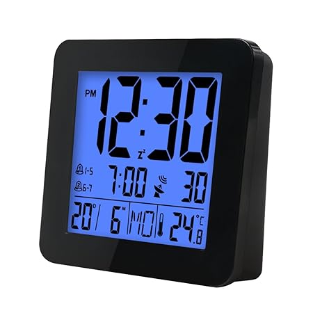 iCKER Funkwecker, Reisewecker, Wecker Digital Funkuhr mit Temperaturanzeige, Große Zahlen, Batteriebetrieben, Automatische Ze