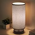 lifeholder Table Lamp, Bedside Nightstand Lamp, Simple Desk Lamp, Cylinder Table Lamp for Bedroom Living Room Office Study, Grey Shade and Silver Base (Grey)