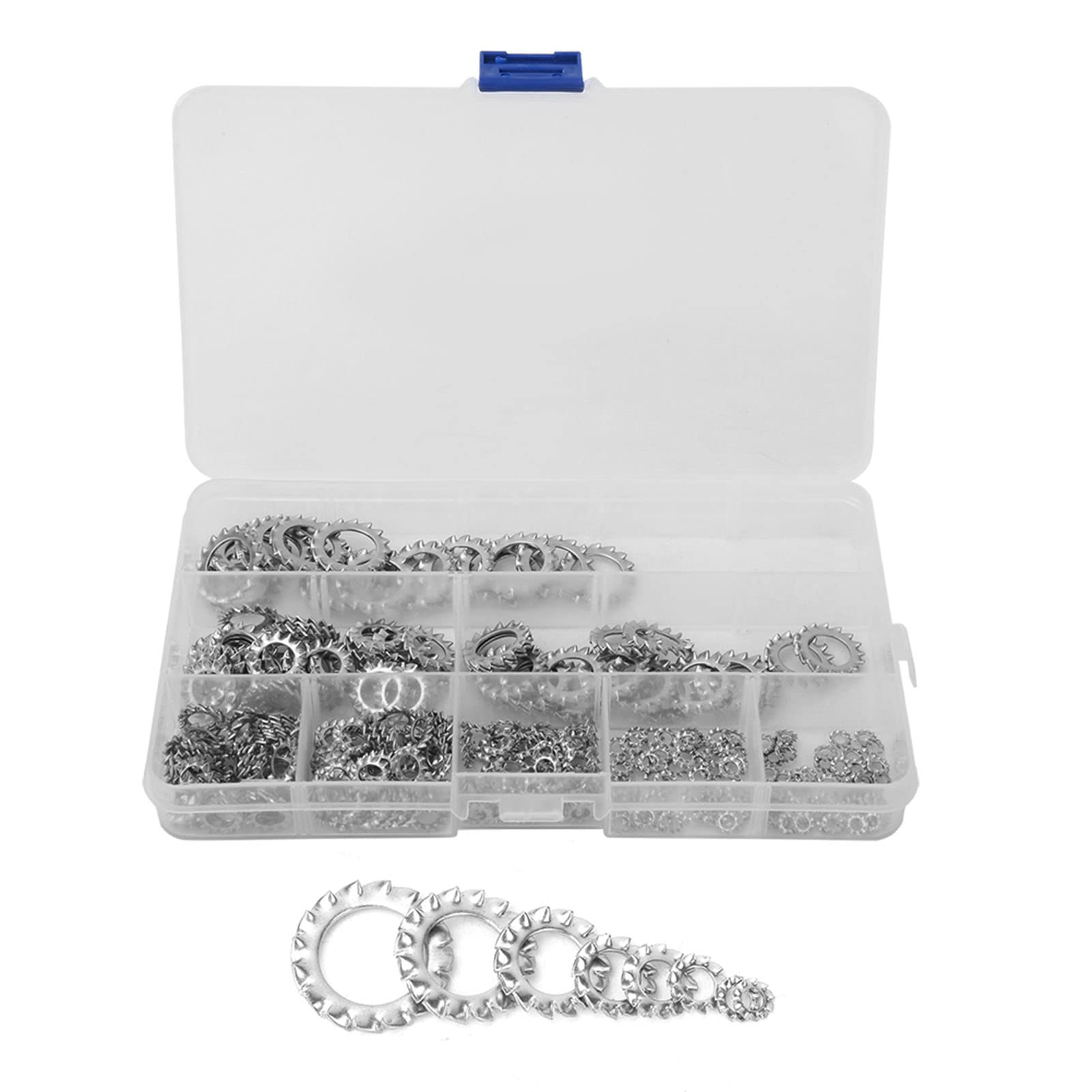 300 Pcs External Tooth Washers Assortment Kit Serrated Lock Washer 304 Stainless Steel Anti-Loose External Serrated Gasket M2.5 M3 M4 M5 M6 M8 M10 M12