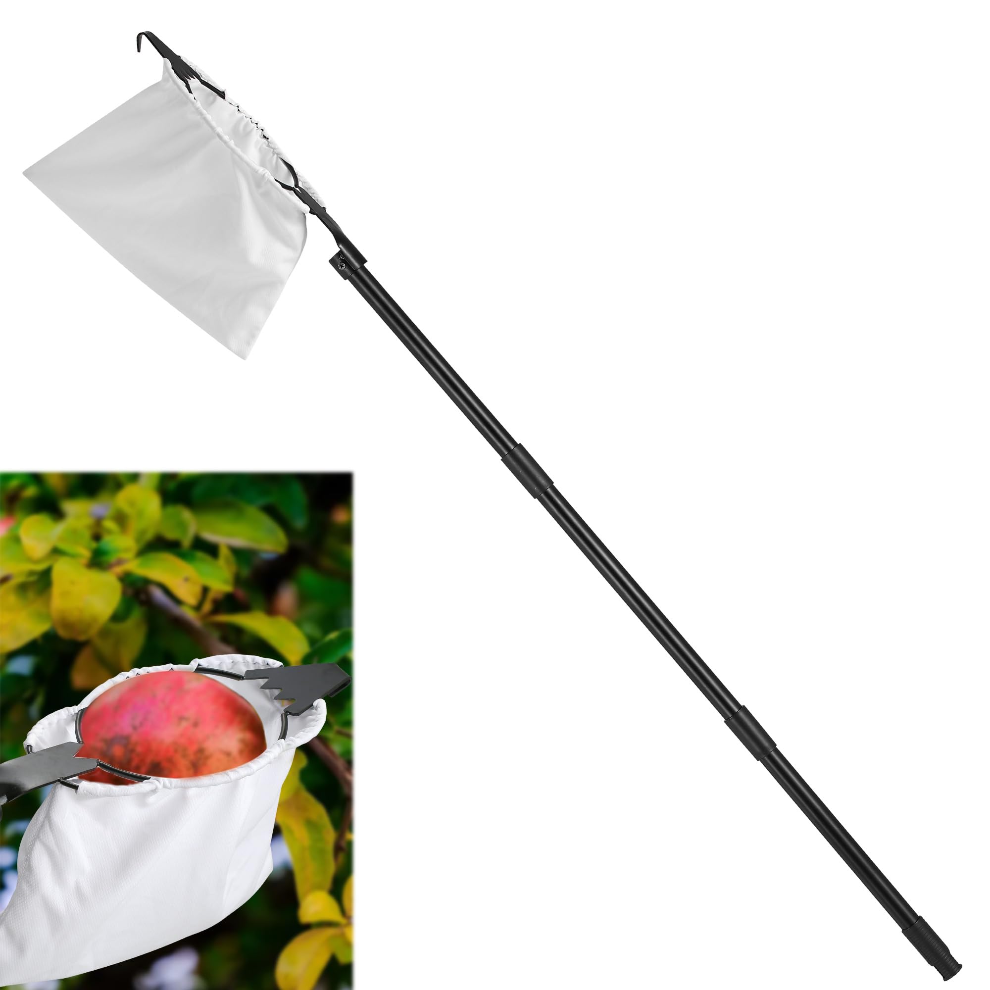 Photo 1 of DwelSpire Fruit Picker with Basket 26-120" Adjustable Long Handle Large Elastic Bag Fruit Picking Tools with Serrated Blades Equipment Tree Picker for Apples Mango Pear Orange Avocados