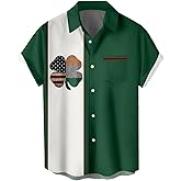 Men's St Patricks Day Shirt Funny Green Clover Saint Pattys Day Shirts Short Sleeve Button Down Shirt
