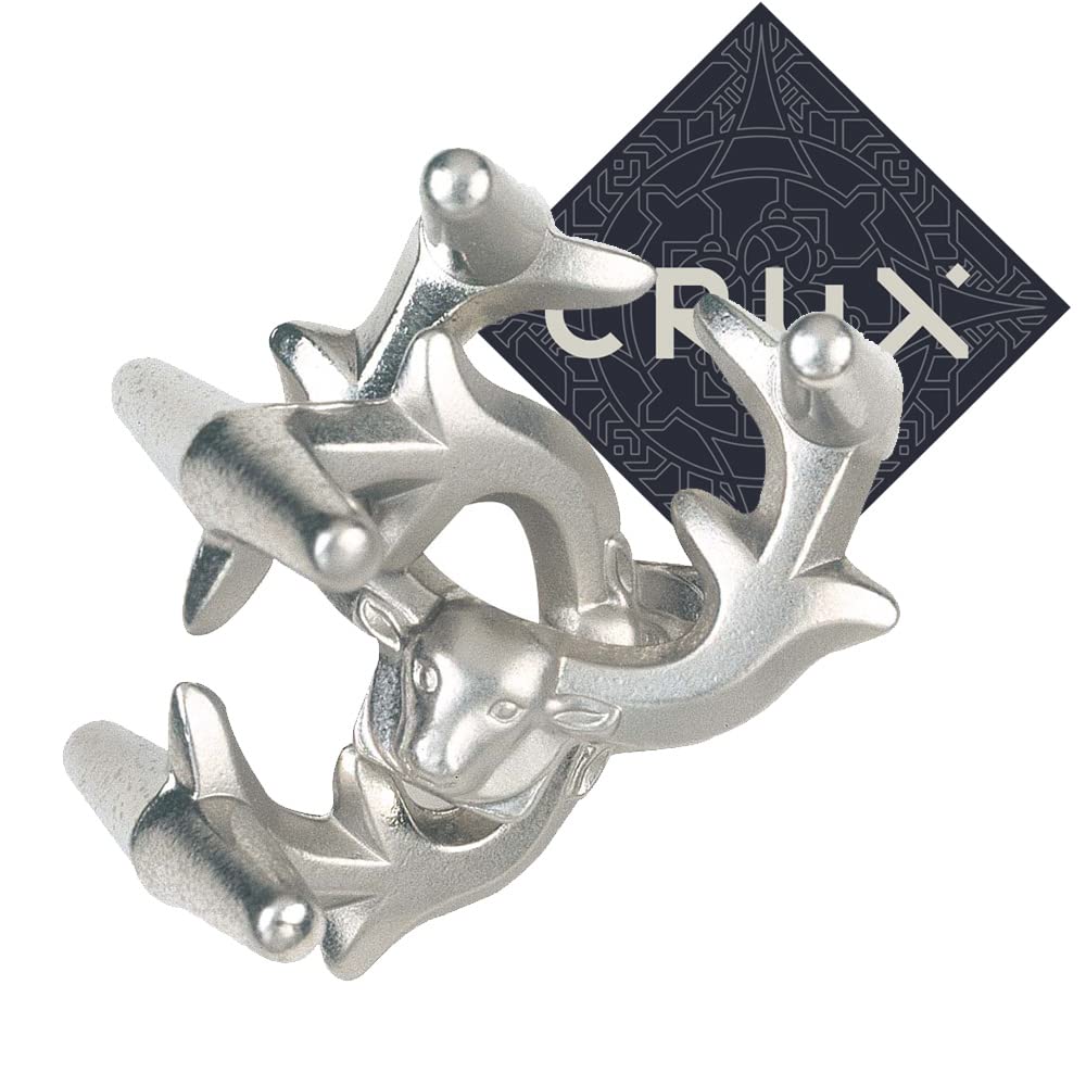 Hanayama and Crux Cast Elk Puzzle - Level 5 of 6 - Very Difficult - Includes Sticker