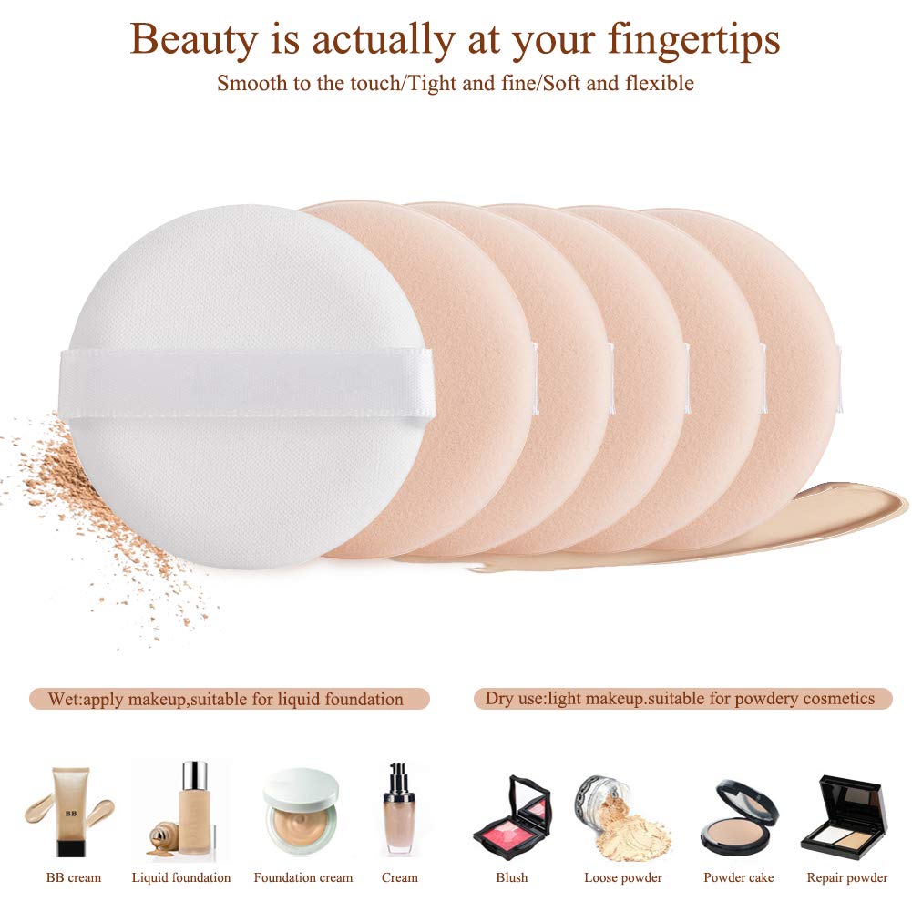 BEAKEY 12 Pcs Round Makeup Sponges with Air Cushion Powder Puff, Latex-free Blending Sponge and Makeup Puff for Liquid Foundation, Cream, Powder, Concealer (6 Sponges+6 Puffs) : Beauty