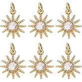 Beebeecraft 1 Box 10Pcs Sun Charms 18K Gold Plated Brass Cubic Zirconia Celestial Shape Pendant with Jump Ring for Jewelry Making DIY Bracelet Necklace Findings