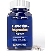 Happy Saffron Plus Dopamine Brain Food - 650 mg L-Tyrosine Supplement - Dopamine Support for Focus & Mental Drive - Supports Mental Energy & Neurotransmitter Function with B Vitamins - 60 Capsules