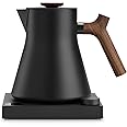Fellow Corvo EKG Pro Electric Tea Kettle - Quick Heating, Precise Temperature Control Electric Kettle, Scheduling, Built-in Brew Timer for Boiling Water - Matte Black with Walnut Handle - 0.9 Liter