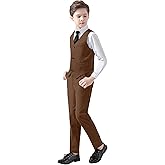 Yavakoor Suit for Boy Toddler Vest Pants Tie Set Slim Outfits for Kids Khaki Brown Suit Size 7
