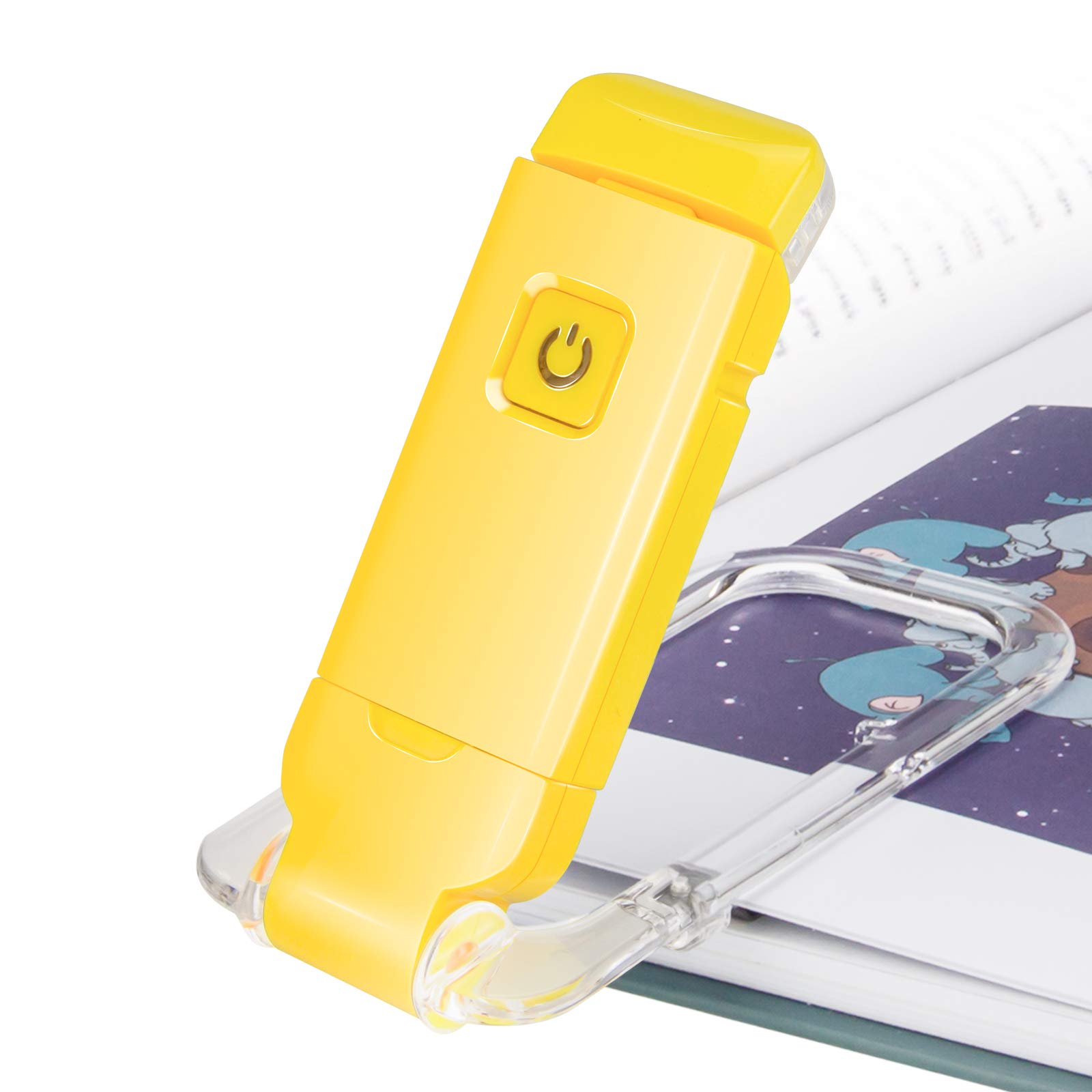 HONWELL LED Book Lights, Rechargeable Reading Light Clip on Books for Reading in Bed, Soft Eye Care Book Light, 2 Brightness Settings for Eye Protection, Dimmable Reading Lamp for Kids,Yellow