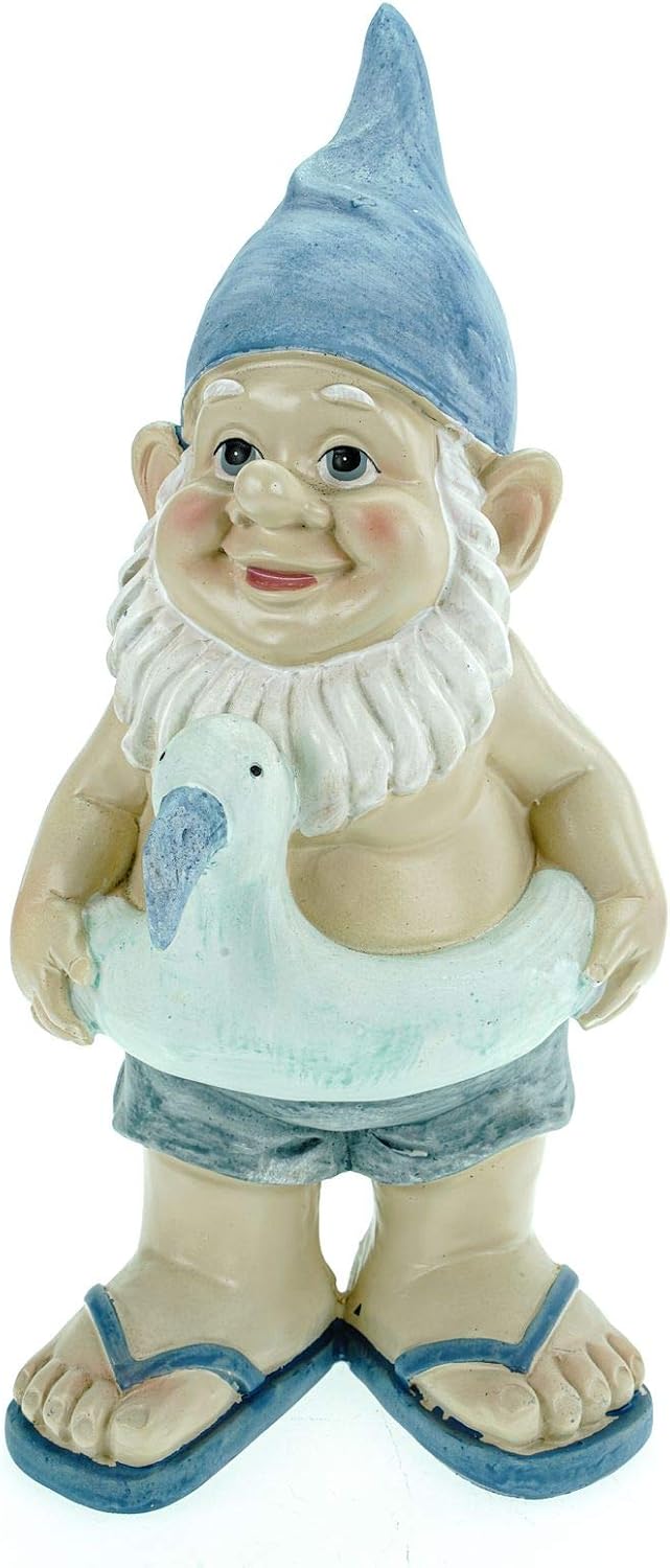 Garden Gnome with Swim Ring 31 cm Garden Gnome Figure, Blue, 31 x 16 x 16 cm