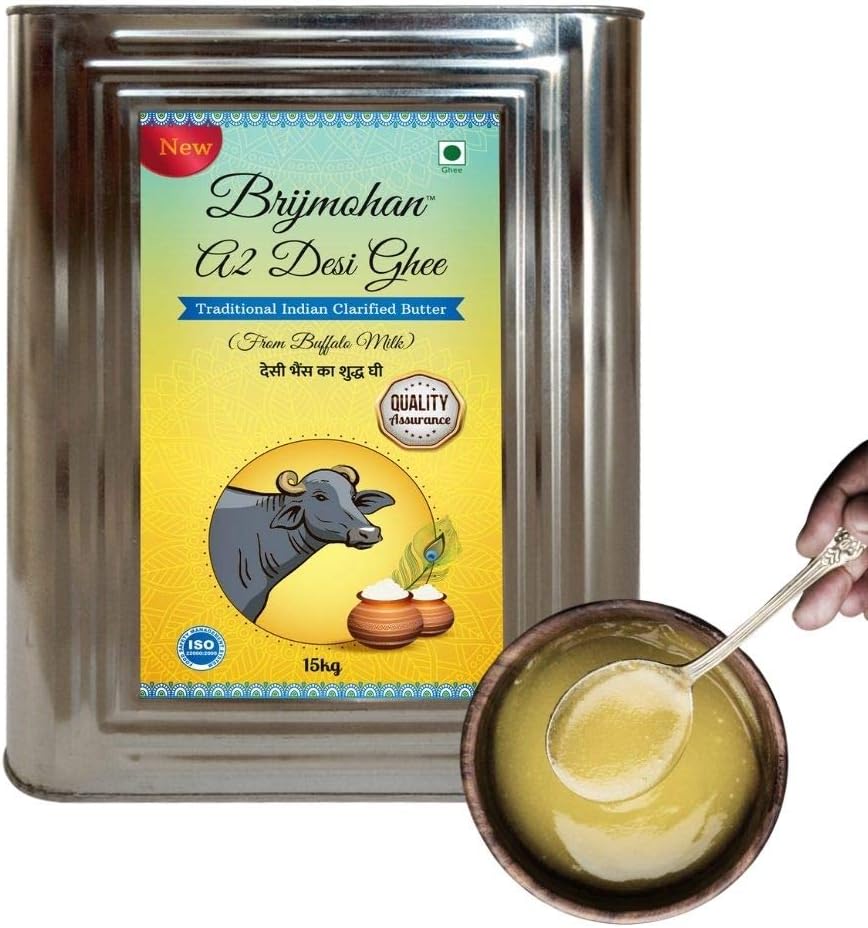 Brijmohan Buffalo A2 Desi Ghee, Pure Unadulterated Ghee, Healthiest Ghee for Frying (15 Kg)