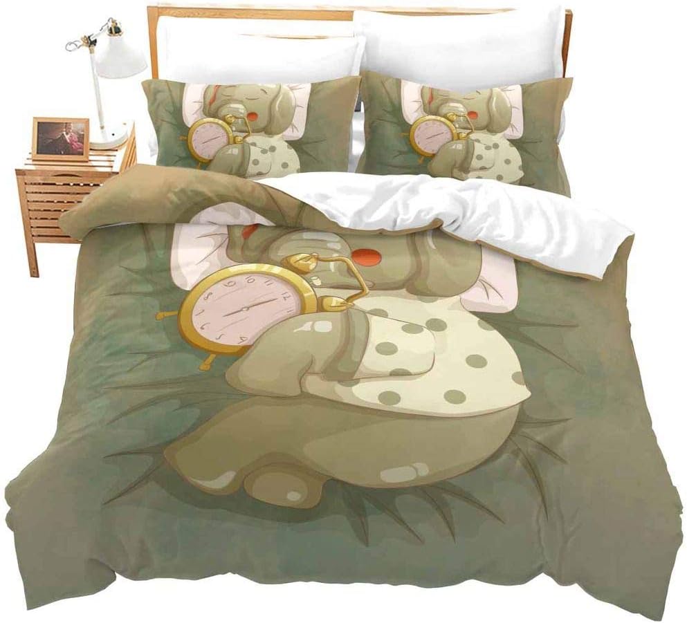 Amazon Com Erosebridal Twin Elephant Comforter Cover Cartoon Elephants Duvet Cover Cute Sleeping Elephant And Alarm Clock Pattern Bedding Sets 2 Piece With 1 Pillow Case For Kids Teens Boys Girls Home