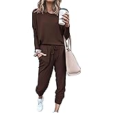 PRETTYGARDEN Women Fall 2 Piece Lounge Outfit Long Sleeve Tops High Waisted Jogger Pants Set Spring Travel Clothes Tracksuit