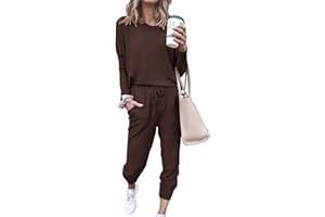 PRETTYGARDEN Women’s Solid Color Two Piece Outfit Long Sleeve Crewneck Pullover Tops And Long Pants Sweatsuits