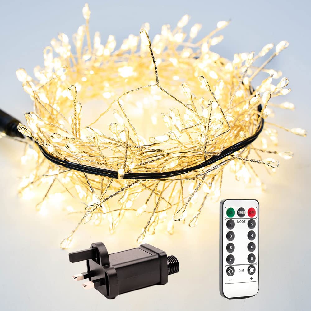RESNICE Cluster Fairy Lights 10FT Firecracker String Lights 100 LEDs Warm White Plug in Indoor Silver Wire String Lights with Remote for Christmas Tree,Plant,Garden,Patio,Backyard — image 1