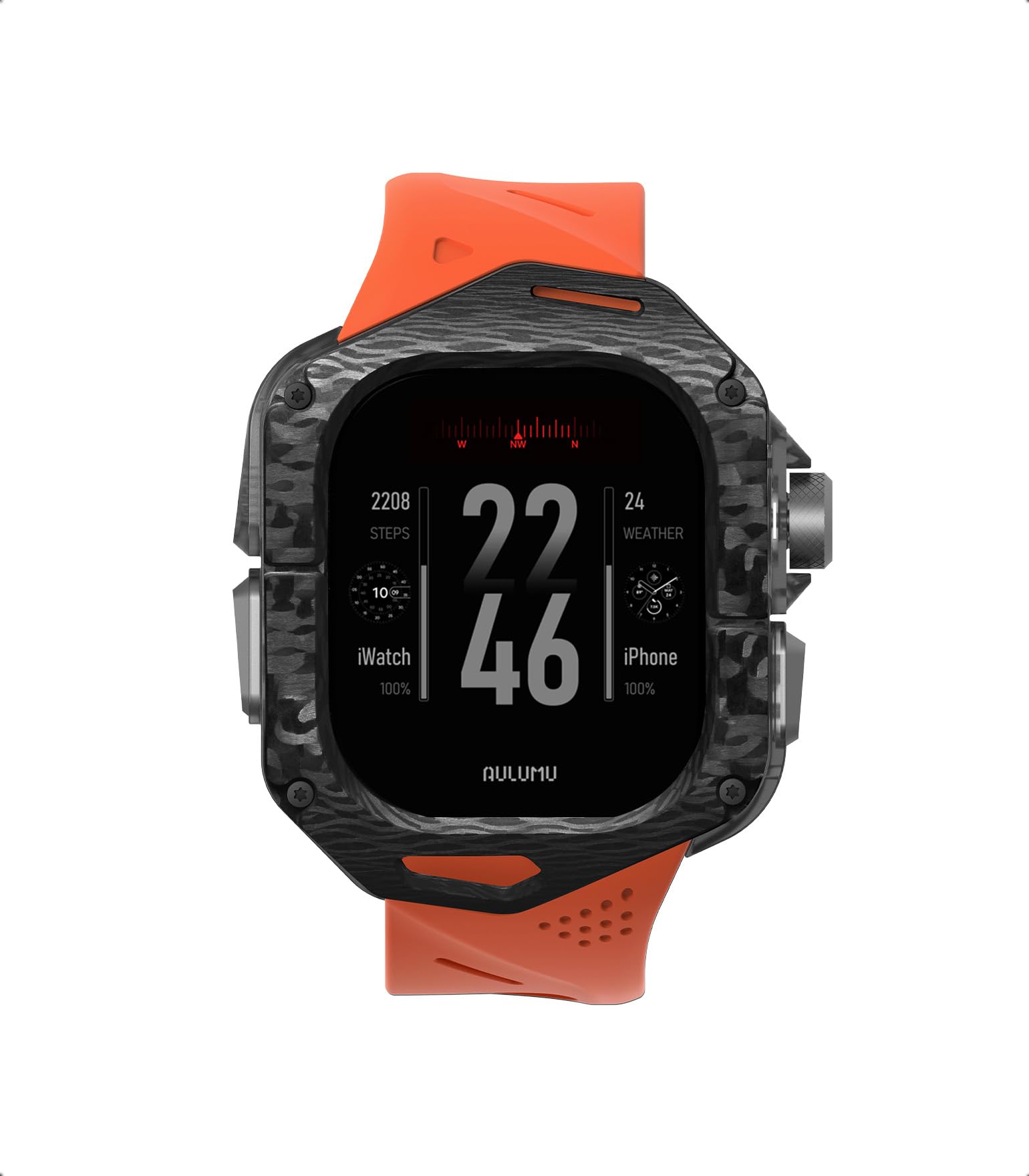 Photo 1 of Aulumu A01 Carbon Fibre Case with Apple Watch Ultra Band 49MM | Luxury Lightweight Design | Only for Apple Watch Band Ultra 1/2/3 49mm | Carbon Fibre Case with Orange Straps