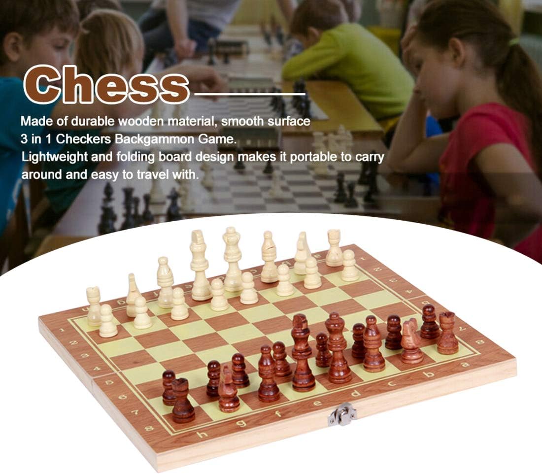Gl Chess Set MoneRffi 3 in 1 Folding Wooden Chess Set Travel Chess Set Board Game ...