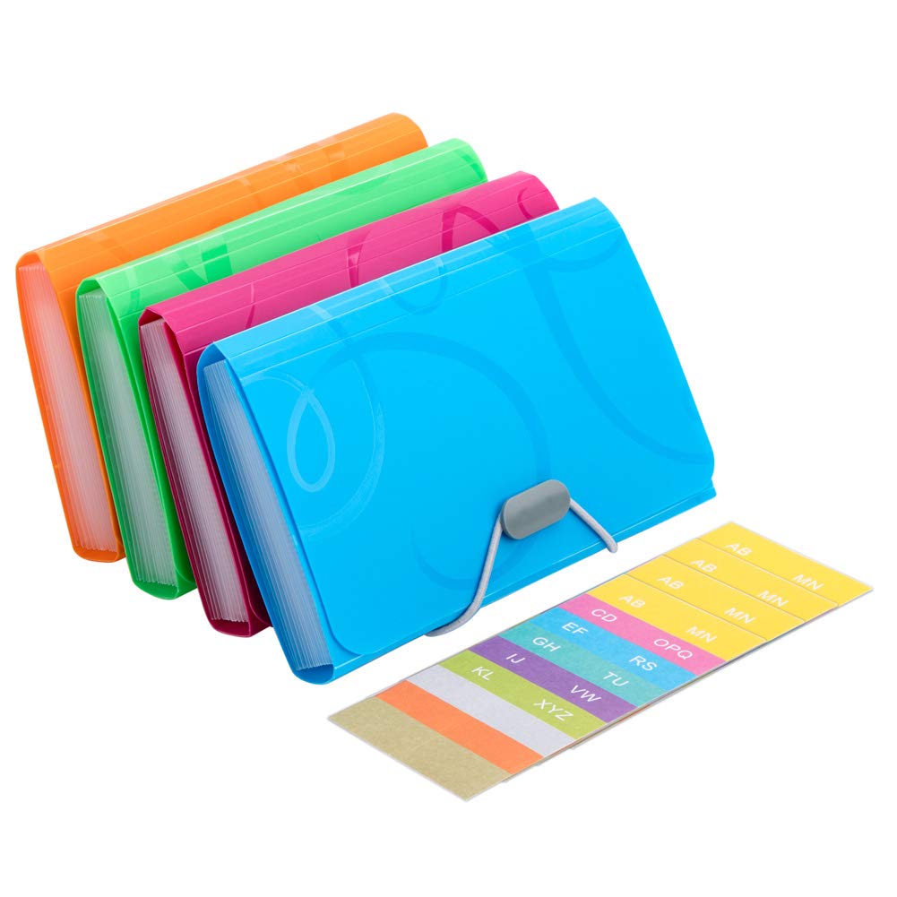 Expanding File Folder ENYIIZE A6 Size 13 Pockets Portable Plastic Document Organiser Expandable Accordian with Colored Labels Index for Receipts, Bills, Checks, Vouchers,4 Pack