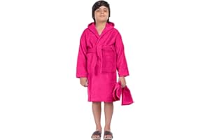 ALLEN & MATE 100% COTTON Hooded Kids Bathrobe – 380 GSM, Safety Certified, Soft Lightweight & Absorbent Robe for Boys & Girls