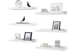 DOLLFIO Floating Shelves Set of 6, White Wall Shelves with Lip, Display Shelves for Wall Decor, Modern Picture Ledge for Living Room, Bedroom, Nursery, Bathroom, Pictures, Books, Plants- White
