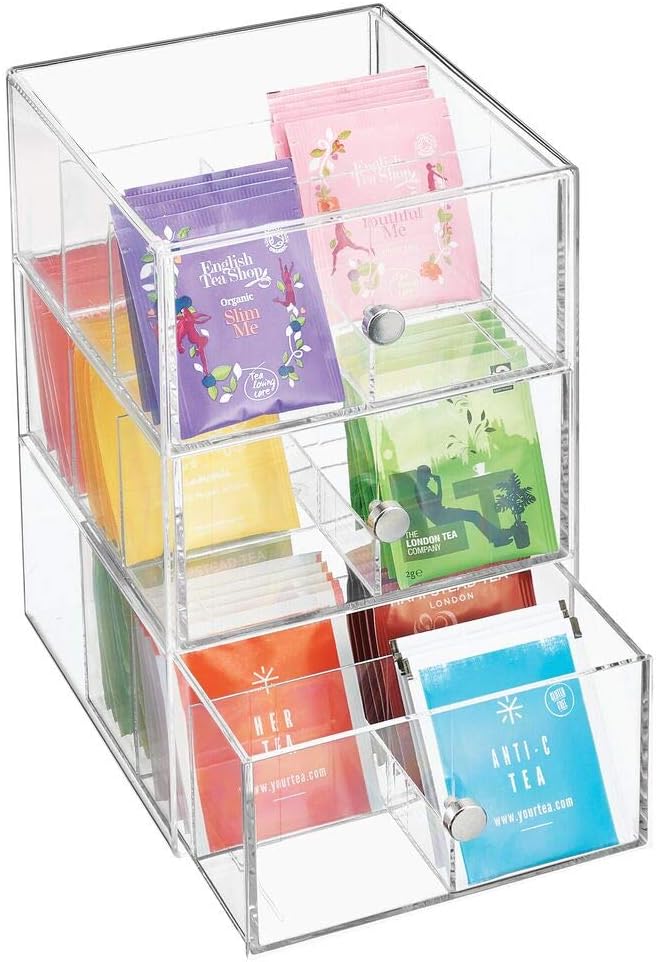 mDesign boite de rangement cuisine en plastique avec 3 tiroirs casier