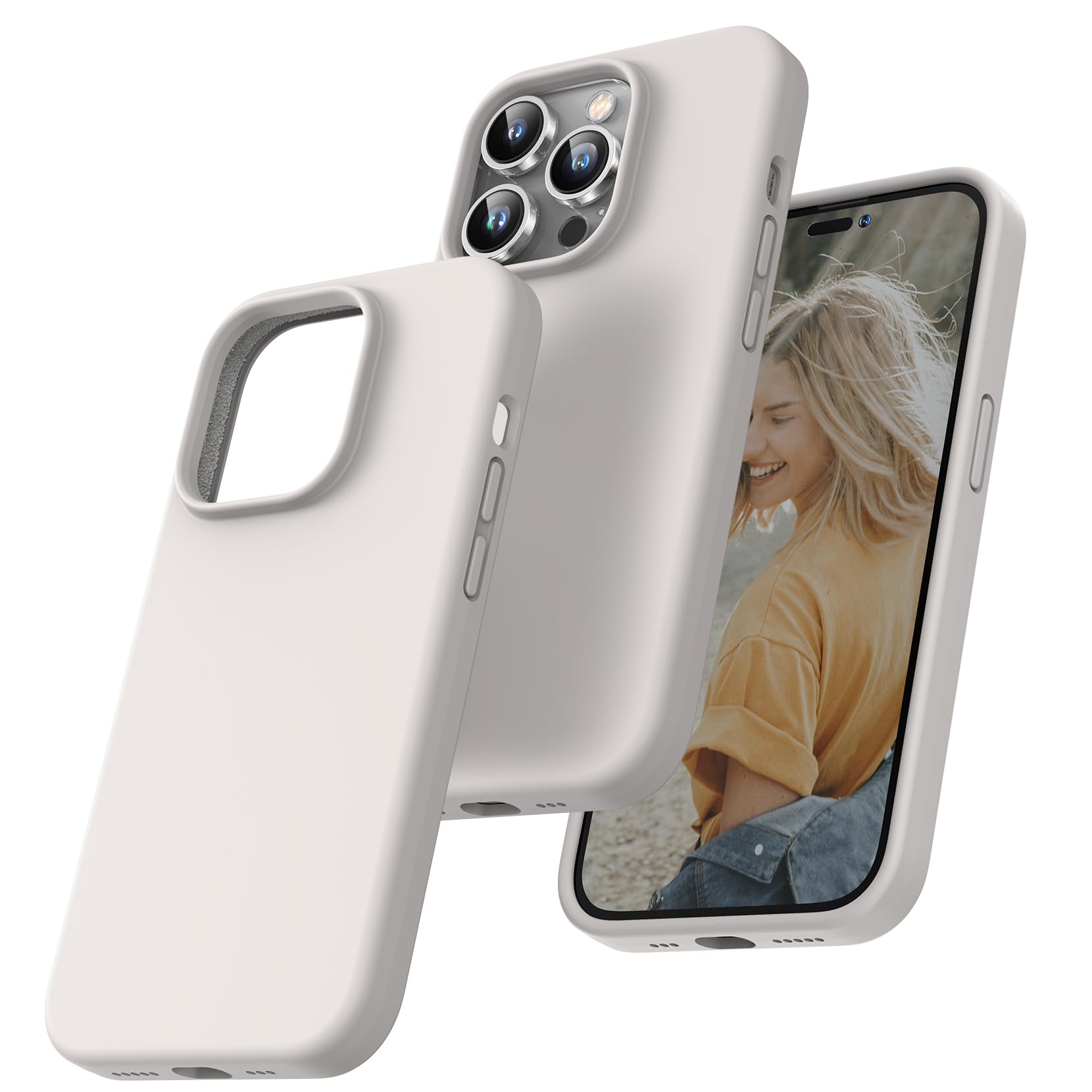 TOCOL Silicone for iPhone 14 Pro Case 6.1-Inch, Liquid Silicone Multi-Color Slim Silky-Soft Touch Anti-Scratch Shockproof Protective Phone Cover, Stone