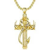 MEIDERBO Cross Necklace for Men - 925 Sterling Silver Cross Deer Antler Fish Hook Pendant - Hunting Jewelry Gifts 22+2