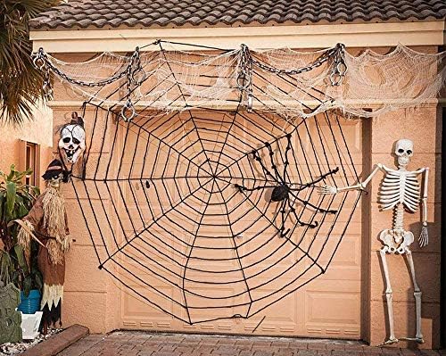 Eyefed Halloween Giant Spider Web Set, 16 Feet Giant 12 Circle Spider Web Stretch Spider Web, Super Spider Net Family Party Outdoor Garden Decoration Decoration Outdoor Yard