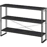 HCHQHS Bookshelf, 3-Tier Industrial Bookcase, Black Open Book Shelf, Freestanding Horizontal Bookshelves with Metal Frame