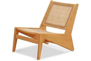 Rattan Accent Chair for Living Room, Mid Century Side Chair, Comfy Bamboo Chairs for Bedroom Reading Room, Wood