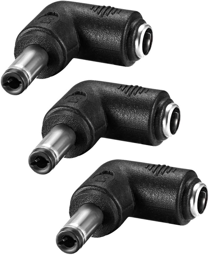 sourcing map 3Pcs DC Power Connector Adapter 90 Degree Angle 5.5mm x 2.5mm Male Plug to 5.5mm x 2.1mm Female Jack Coupler Converter for Laptop CCTV Camera strip lighting