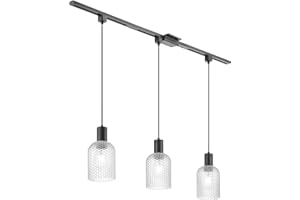 Starcurin 3 Lights H-Type Tracking Pendant Lights, Vintage Ceiling Hanging Light Fixtures with Hammered Glass Shade and Alumi
