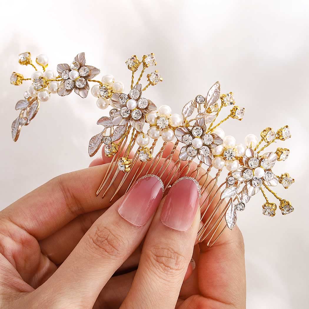 IYOU Bridal Wedding Hair Comb Flower Crystal Silver Headpieces Rhinestone Pearl Hair Pieces Bridal Bride Hair Accessories for Women