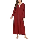 Ekouaer Women's Long Sleeve Nightgown Full Length Sleepwear Long Sleepshirts Henley Sleep Dress S-4XL