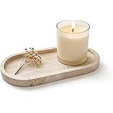 GEOONA Oval Travertine Tray 4.8 in x 9.8 in for Bathroom Dresser Countertop Organizer, Natural Marble Vanity Tray for Perfume, Candles, Ring, Decorative Jewelry Dish