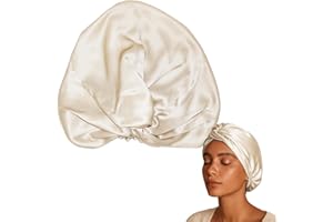 LumeSilk Mulberry Silk Sleep Bonnet for Short & Fine Hair, Double-Layer Pure Silk Night Cap for Women, Soft Turban Hair Wrap 