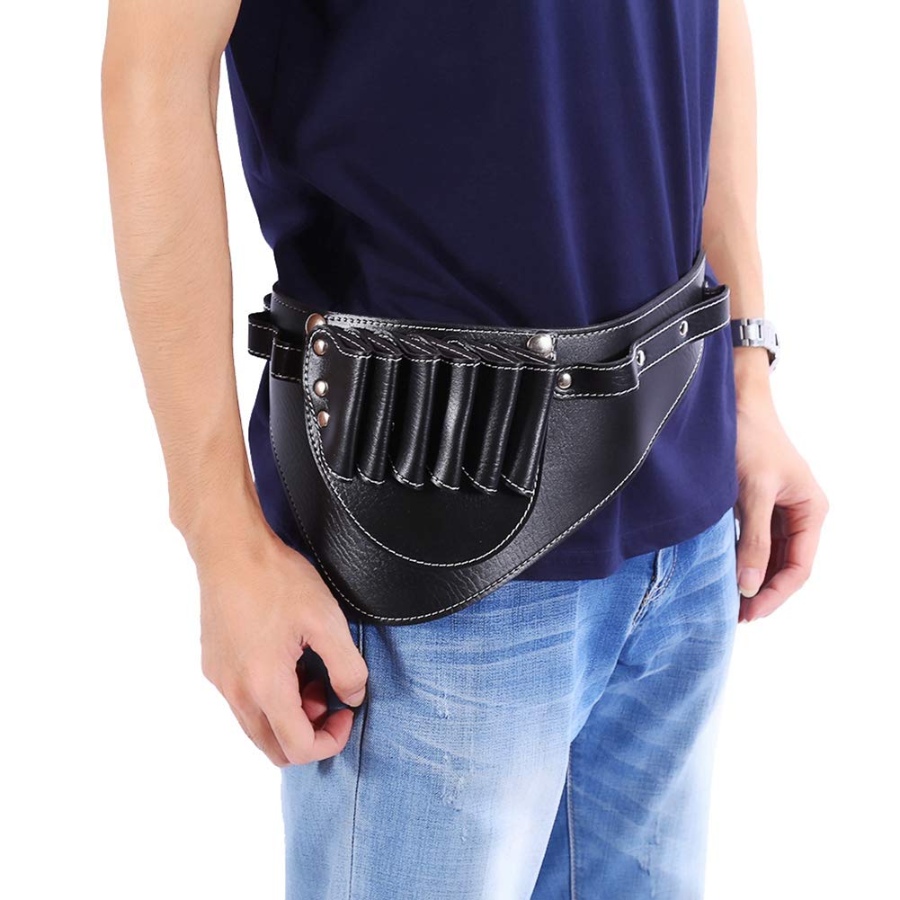 PU Leather Hair Scissor Bag Professional Barber Rivet Clip Holster Pouch Tool Holder Belt Case, Black