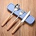 Portable Utensils Set with Case - 3 Pieces Wood Handle Reusable Flatware Set Knife Fork Spoon Stainless Steel Portable Travel Utensil Set for Travel/Camping Office Lunch with Carry (Light yellow)