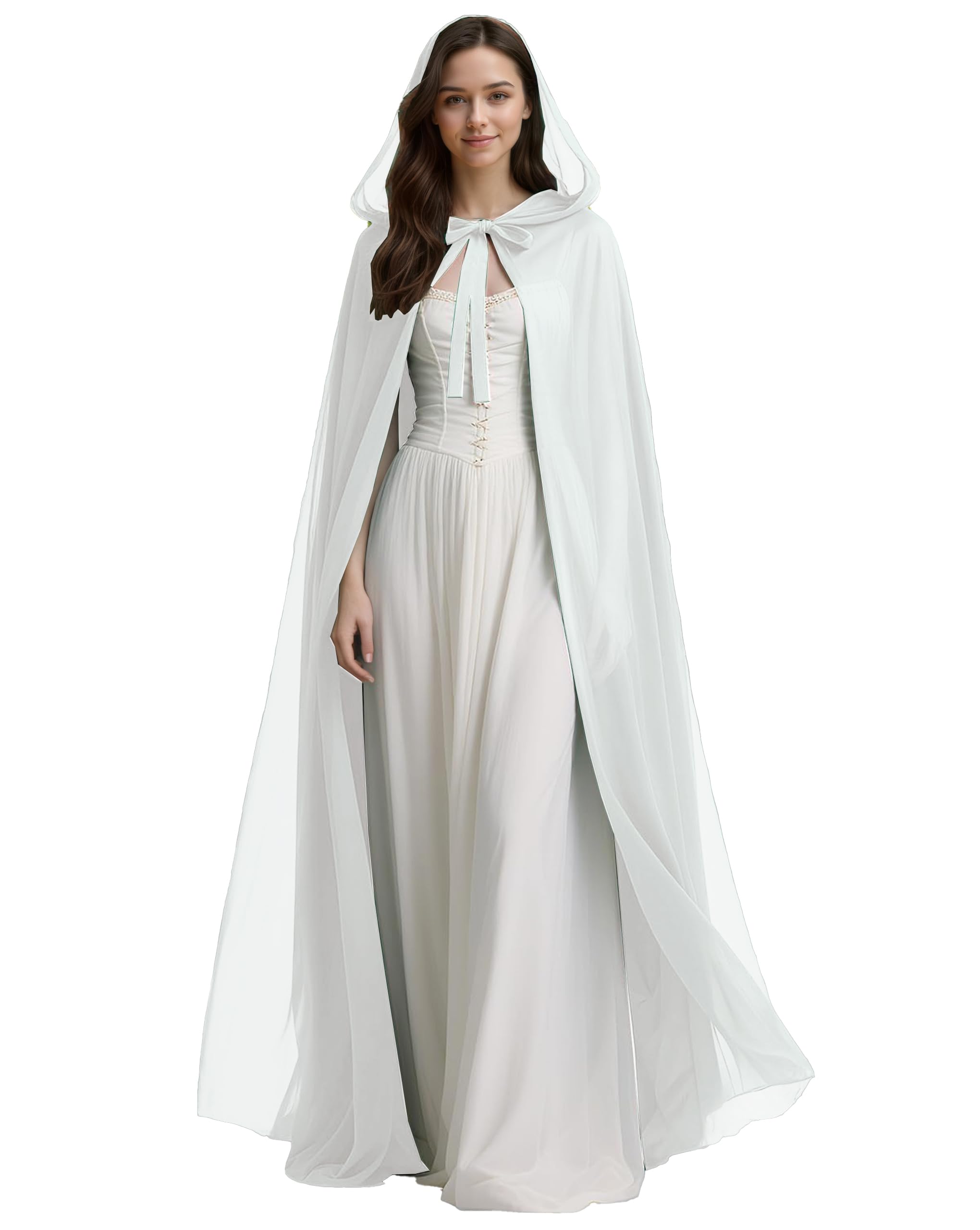 GOLDSTITCH Womens Elegant Chiffon Hooded Cape for Wedding Bridal Halloween Cosplay Black