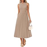 ZESICA Women's 2026 Summer Sleeveless Midi Dresses Casual Crewneck Ribbed Knit Pleated A Line Swing Long Party Dress