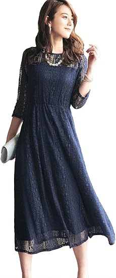 Amazon Ruirue Boutique ルイ ルエ ブティック レース ロング ワンピース レディース パーティードレス パーティドレス ドレス フォーマル ミセス 大人 ひざ下 袖あり 長袖 大きいサイズ 結婚式 パーティー パーティ ワンピース チュニック 通販