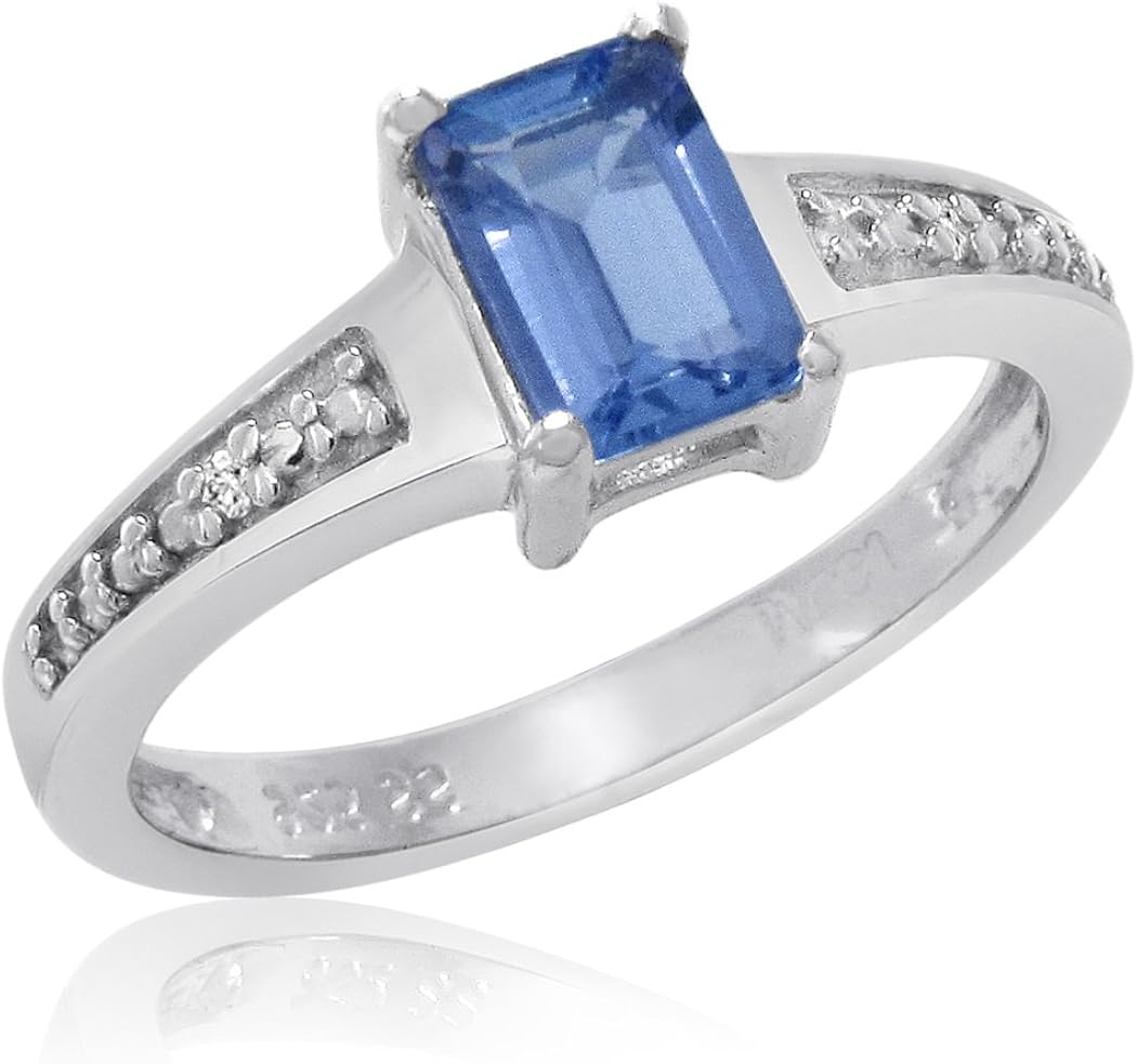 1/2ct Emerald Cut Tanzanite and Diamond Ring in Sterling Silver