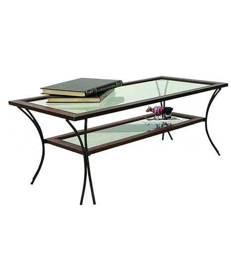 Spazio Casa Tavolino Da Salotto In Legno Con Piedi In Ferro Battuto Ripiani In Vetro Noce 90 X 50 H 50