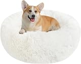 Nepfaivy Calming Donut Bed for Pets 70cm White Non-Slip Washable XL